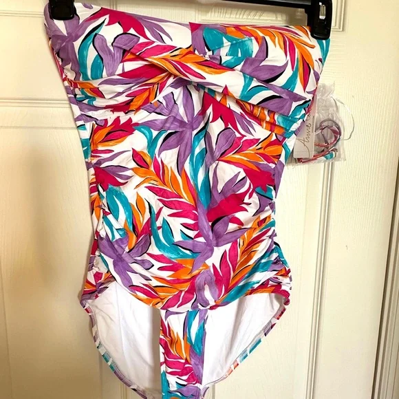 NWT Anne Cole Twist-front Tropical One Piece Swimsuit - Picture 6 of 7